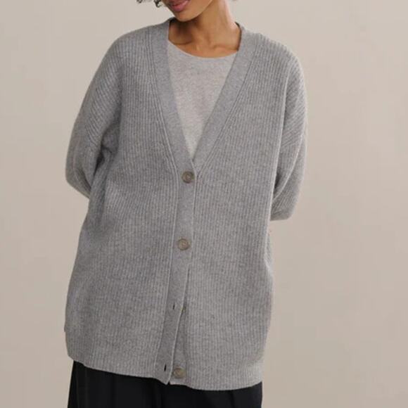 Jenni Kayne 100% Cashmere Cocoon Oversized Cardigan Sweater Gray Women's Medium